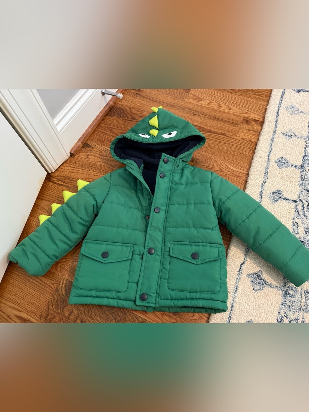 Little Me Dinosaur Coat Green Puffer Jacket Snap Button Toddler Size 2T - Picture 1 of 8